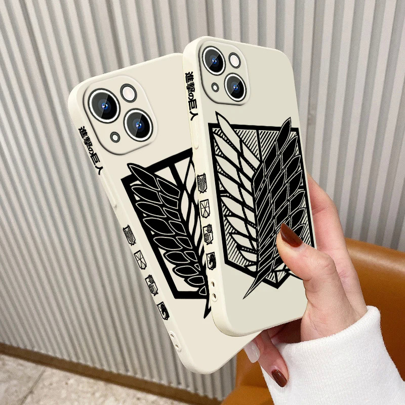 【Healer DingD】Anime Attack on Titan logo Apple iPhone Phone Case For 14 13 12 11 Pro Max Plus XS XR X 8 7 SE 2 3 Liquid Left Rope Cover. 