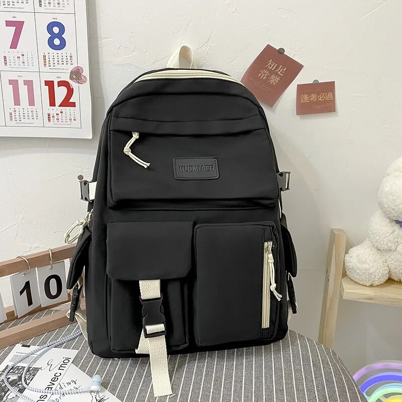 Large Capacity Canvas Black Backpack Light Simple Travel Bag Canvas Backpack Student School Bag Canvas Student Zipper Backpack. 