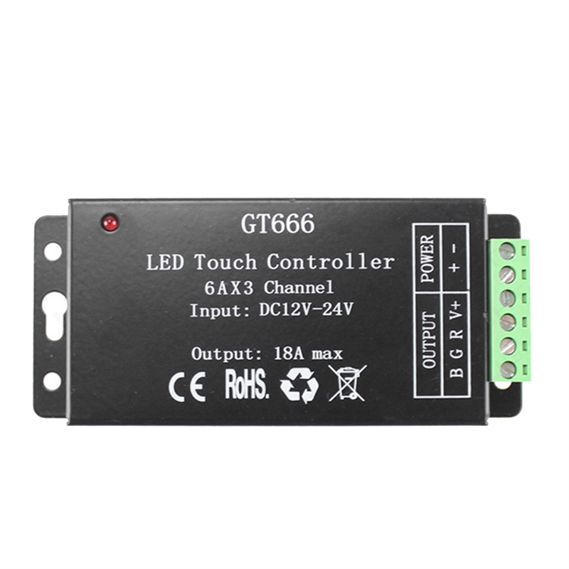 GT666 RGB LED LED Strip Controller Wireless RF Touch Remote DC 12V 24V 18A 3 Channels Lights Tape Dimmer Switch. 