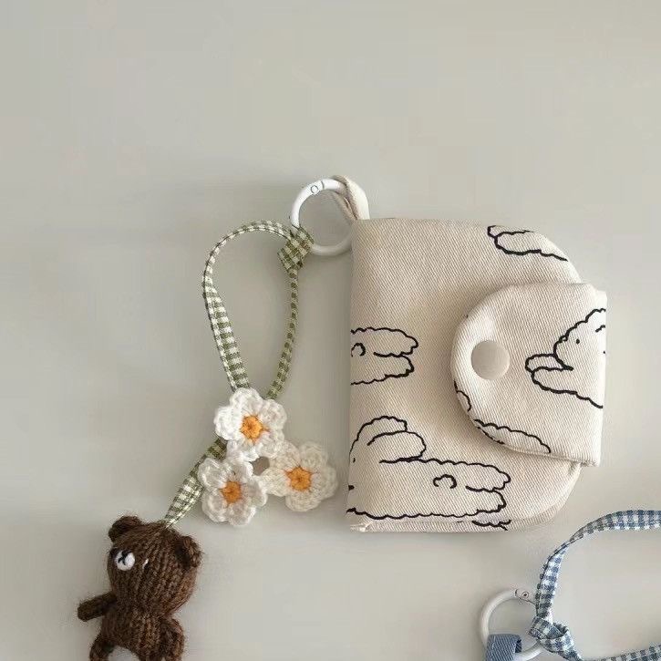Korea ins niche coin purse, cute little daisy floral multi-layer card bag, canvas bag, middle bag, sundry bag pendant