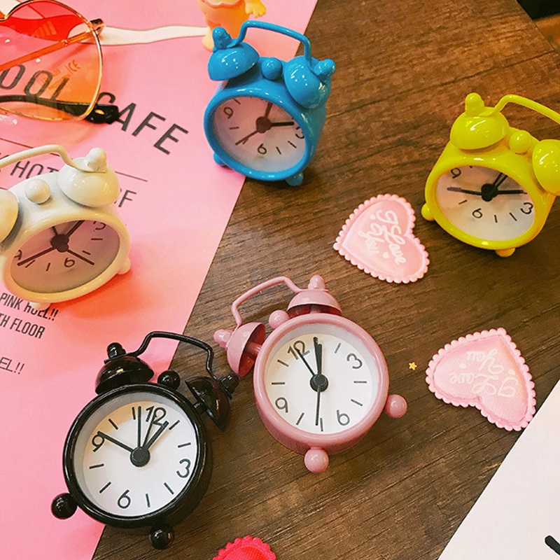 Nordic Mini Alarm Clock Creative Pointer Table Clock Round Bedside Clocks Best Desktop Decor. 