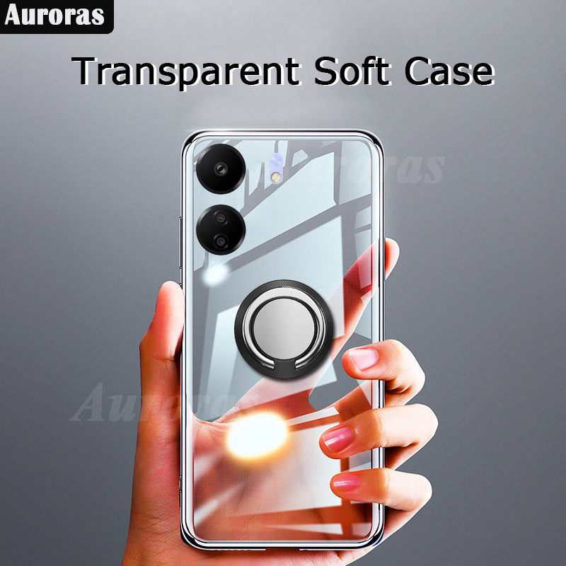 For Xiaomi Poco C65 Phone Case Ring Ultra Thin HD Clear Transparent Car Kickstand Bracket Soft Air Cushion Armor Cover for Poco C65 Cover Casing HP