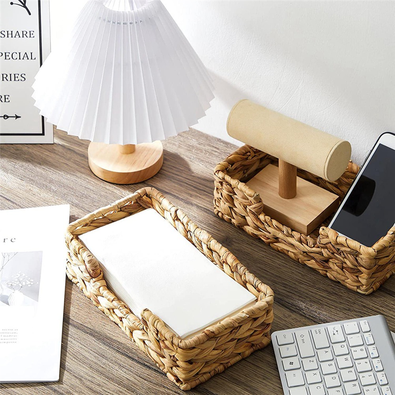2PCS Bathroom Disposable Guest Towel Holder Long Seagrass Woven Rattan Wicker Table Hand Guest Towel Basket Tray,L. 