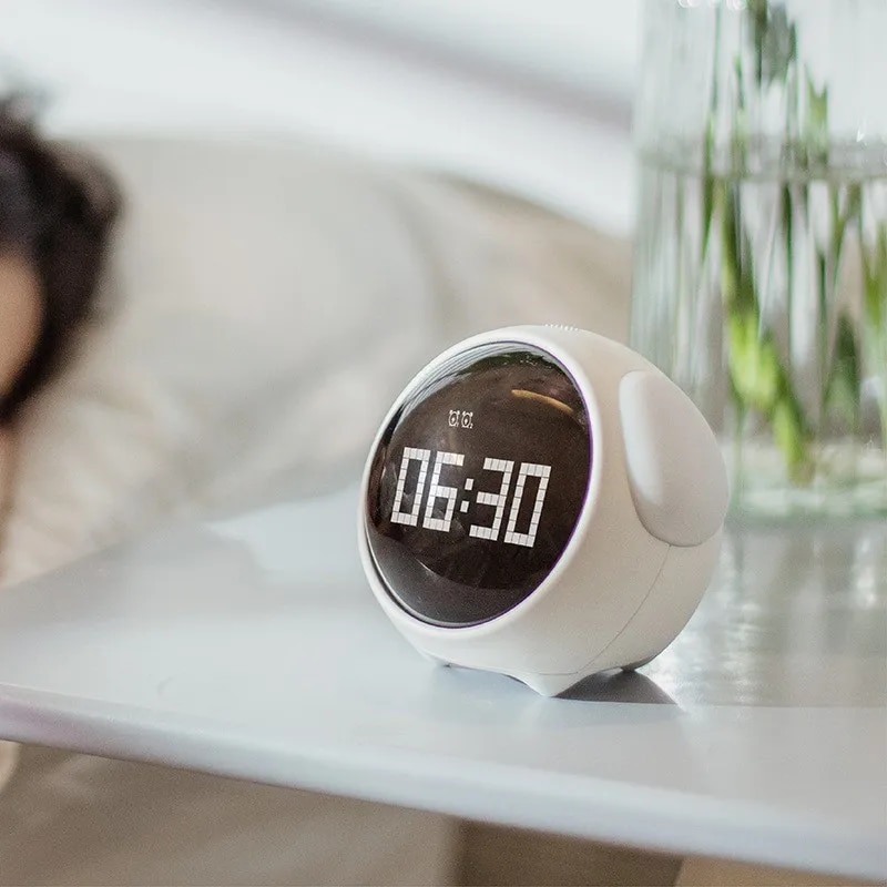 Cute Expression Pixel Alarm Clock Multi Function Digital Led Voice Controlled Light Bedside Thermometer Clock Home. 