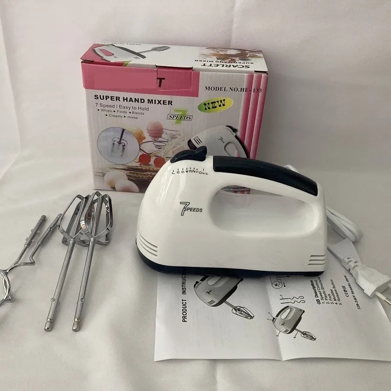 Hand Mixer Mini Small Kitchen Appliance Food Preparation Handheld Cream Blender Egg Beater Cheap Electric 7 Speed Variable Speed Cake Cream Food Processor-White. 