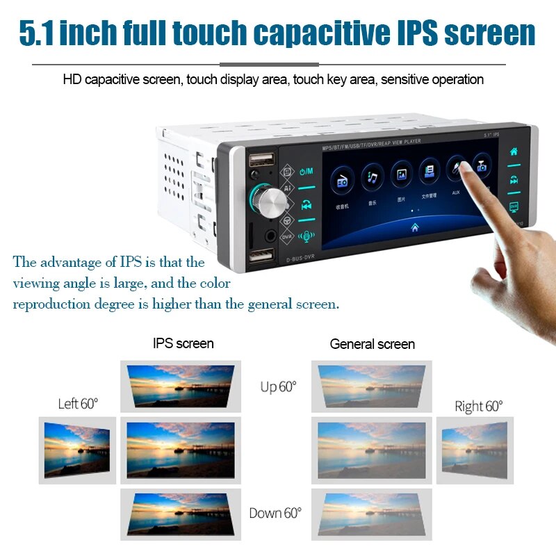 PolarLander  Mirrorlink AM Touch ​Screen 5.1 Inches Car Multimedia Player 1 Din MP5 4-USB Bluetooth MP4 FM Carplay/Android Auto. 