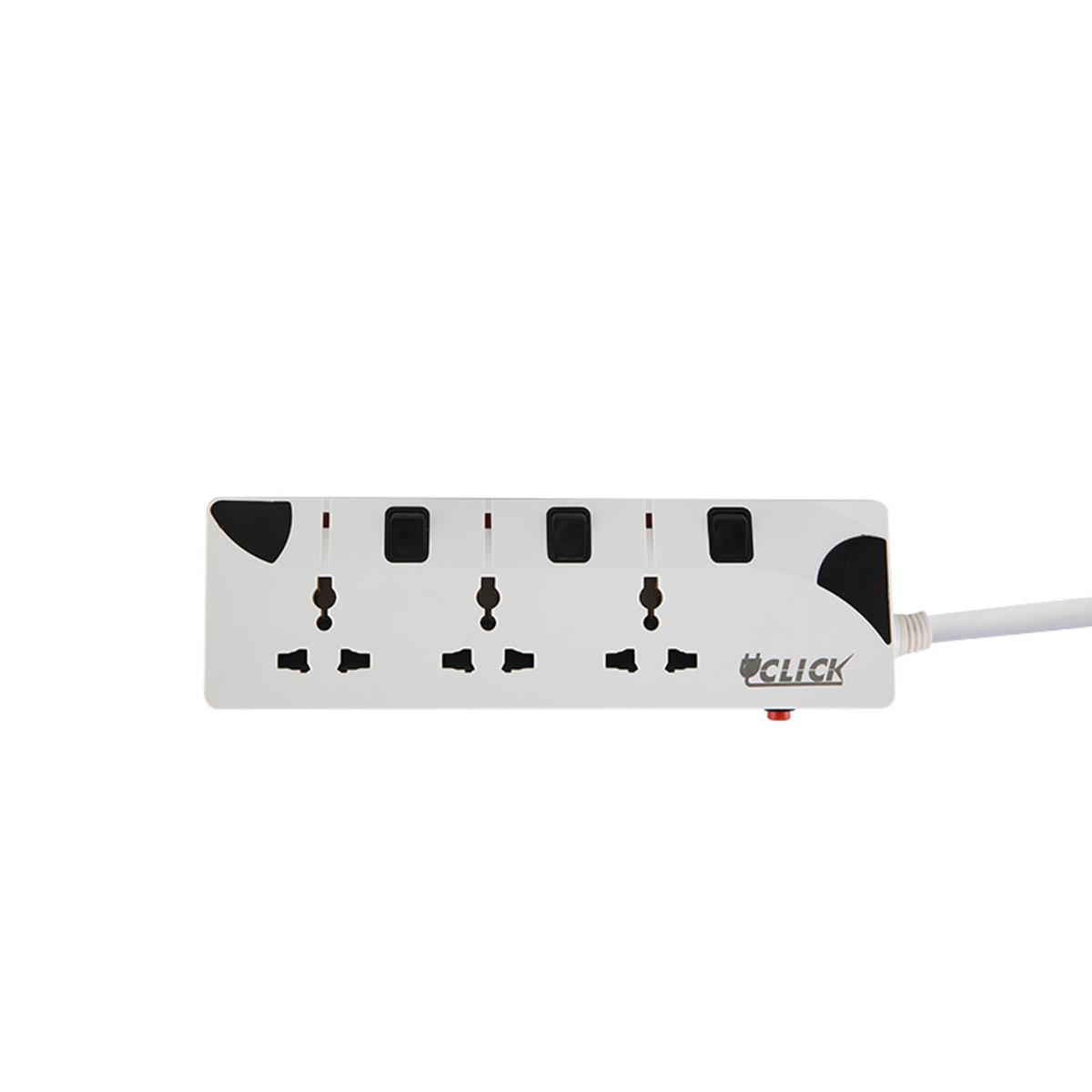 Click Safe Multi Plug 3 Pin multiplug Socket 3 Port, 5 Meter Cable, 2 pin Plug 3SKT 2P 5Y power extension cord