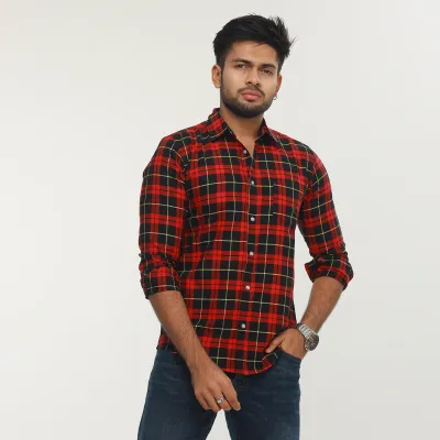 red color check shirt