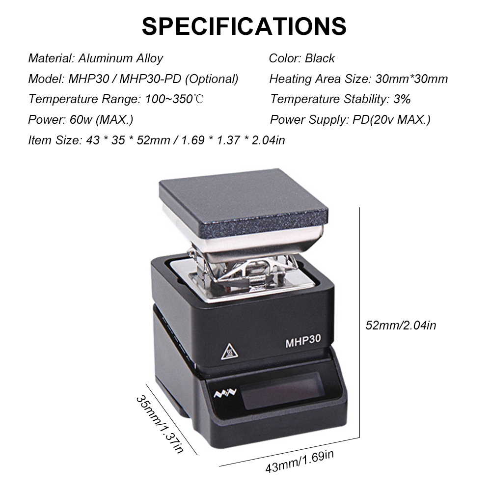 KOGEEK MHP30-PD Mini Hot Plate Pre-heater Constant Temperature Heating Station Soldering Station OLED Digital Display for Components Welding Soldering Phone Maintenance Disassembly. 