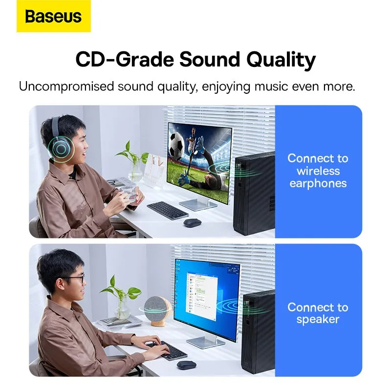 Baseus BA07 USB Bluetooth 5.3 Dongle Adapter for PC Speaker Wireless Mouse Keyboard Music Audio Receiver Transmitter Bluetooth. 