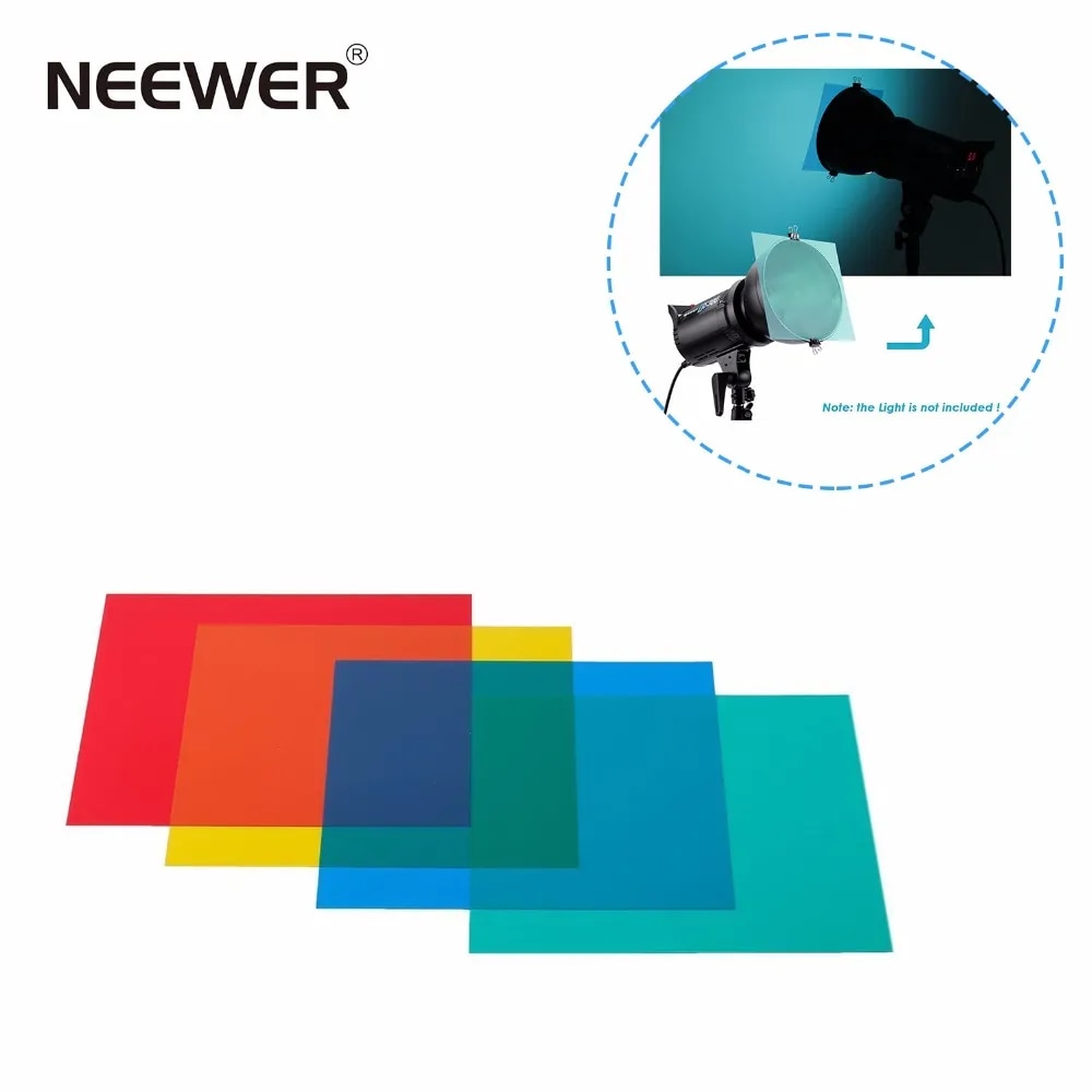 Neewer 12"x 12"/30 x 30cm Color Correction Gels Set 4-Color Gel Filter Film Gel Sheet for Video Light Studio Flash Strobe
