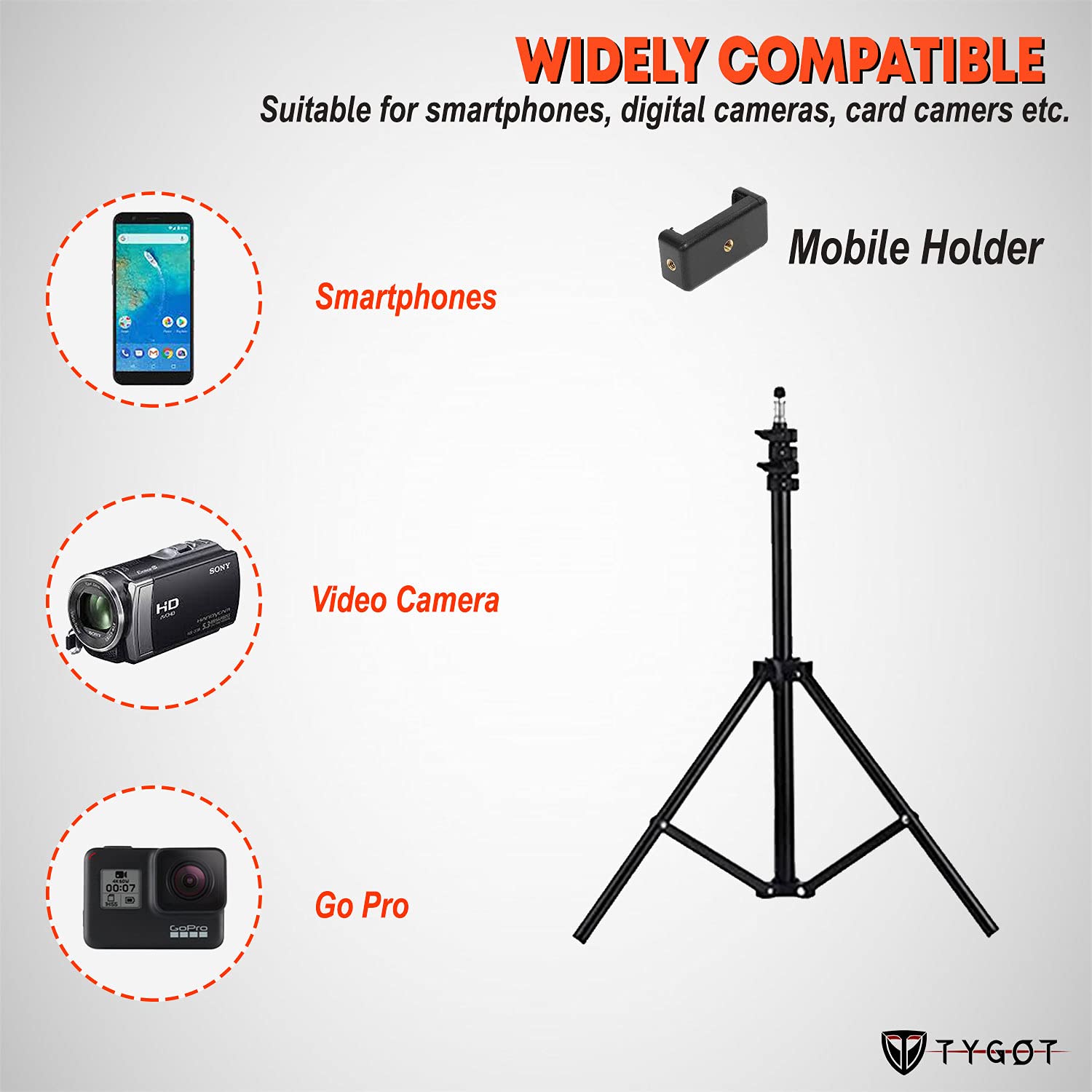 7-Foot Tripod Stand with Free Mobile Holder Included - Ideal for Mobile Devices and Content Creation. 