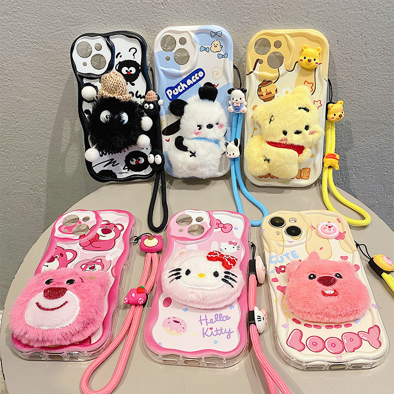Sroof  Case  For OPPO A1 Pro A1K A3S A5 Pro AX5 A7X A8 A9 A11 A12e A15 A16 A16K A16e A17 A18 A31 A35 A36 A38 A52 A54s F23 Reno8 T K10 Cute 3D Fashionable and Cute Cream Plush Phone Case with Six Animal Types Pacha Dog Strawberry Bear phone case back cover
