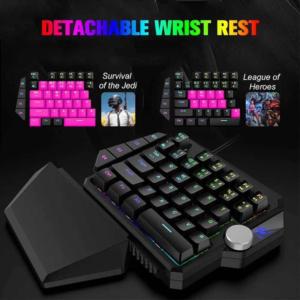 K5 Single-Handed Mechanical Gaming Keyboard RGB Ergonomic Multimedia Knob Detachable Wrist Rest for Laptop Computer Xbox PS4. 