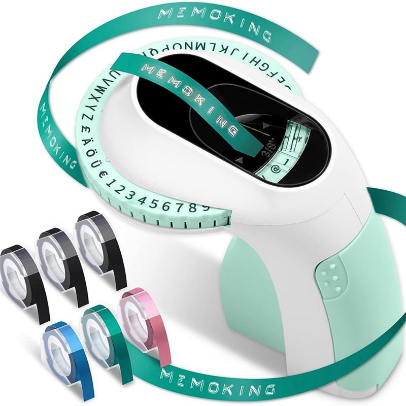 Embossing Label Maker E975 3D Embossing Label Printer Machine with 6 Rolls Emboss Tapes, Handheld Embosser Easy to Use Green