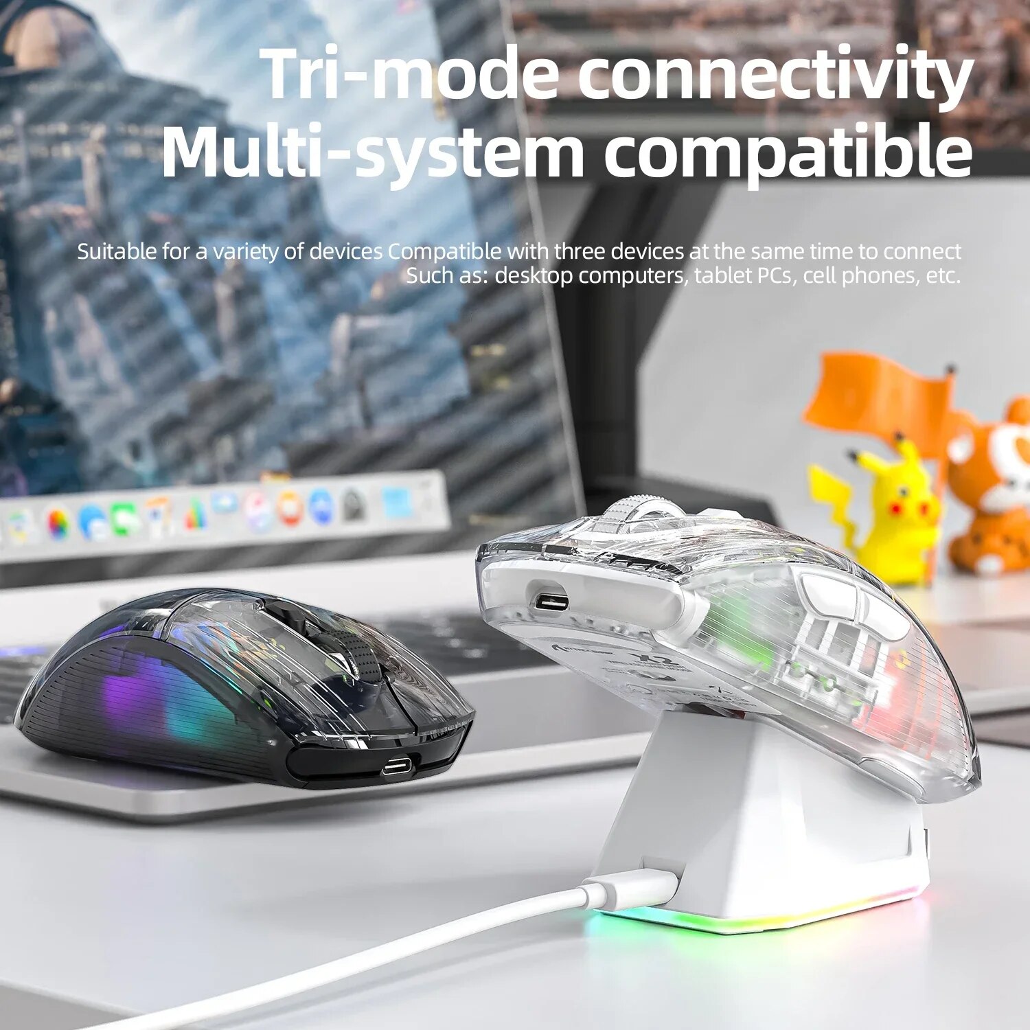Attack Shark X2 PRO Wireless Bluetooth Gaming Mouse 3-Mode Connection RGB Light USB C Wired 2.4G Transparent Mouse. 
