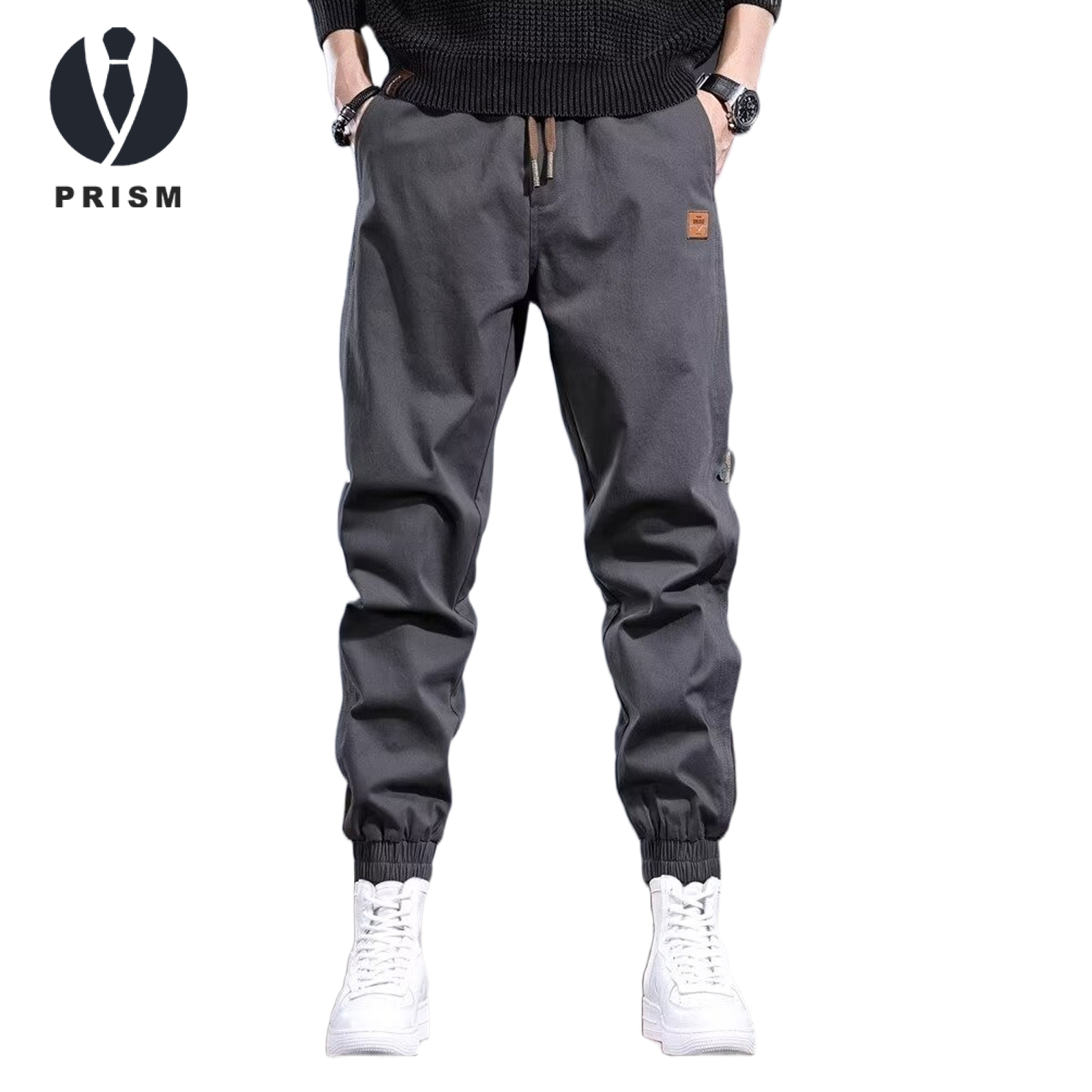 Men Cargo Pants Pockets Drawstring Elastic Waist Ankle-banded Expandable Button Leg Streetwear Loose Solid Color Joggers Outdoor Long Trousers. 