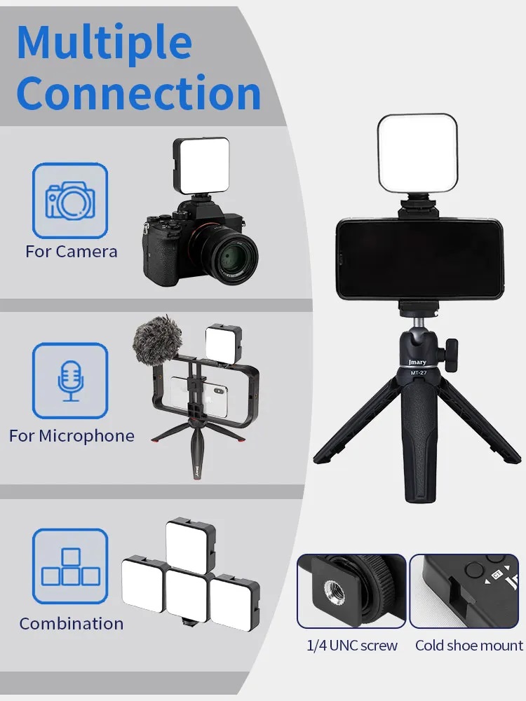 JMARY FM-59R Dimmable Video Recording Mini Fill Light with 3 Cold Shoe Mounts