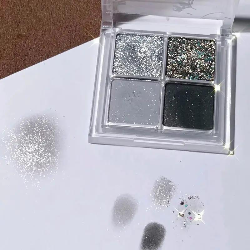 Four-color Eyeshadow Palette Glitter Sequins low-saturation Purple Grey Brown Matte Pearlescent Earthy Eye Shadow Pallete Makeup. 