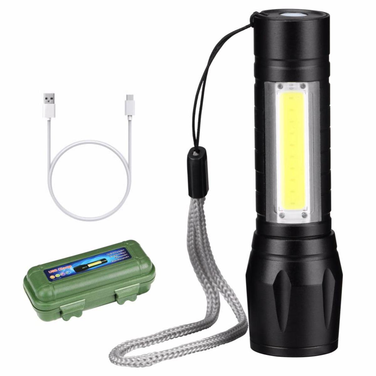 TechLimb Rechargeable LED Zoom Flashlight XPE+COB Torch Light with Telescopic Zoom | 4 Modes USB Charging Powerful Pocket Mini Torch for Home, Camping, Outdoor & Emergency | High Power Aluminum Alloy Water Resistant Shockproof Portable Handheld Light