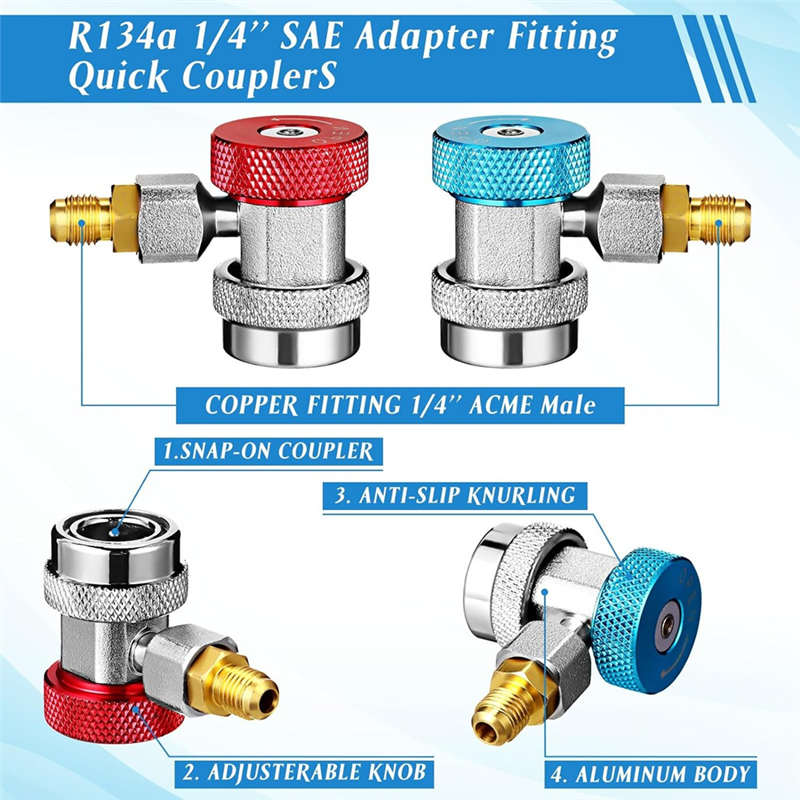AC R134A Adapter Quick Coupler Kit, R134a Tank Tap Valve R134a to R22/410a for Air Conditioning Refrigeration System. 