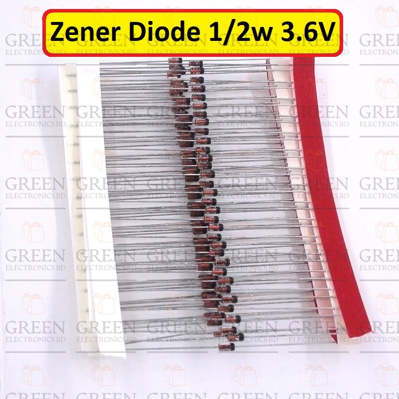 50Pcs Zener Diode 3.6V Zener Diode 0.5W 1/2w 3.6V 1N5227 Through Hole Voltage Regulator Zener Diodes DO-35 DIP Values Assortment Kit For Electronics DIY. 