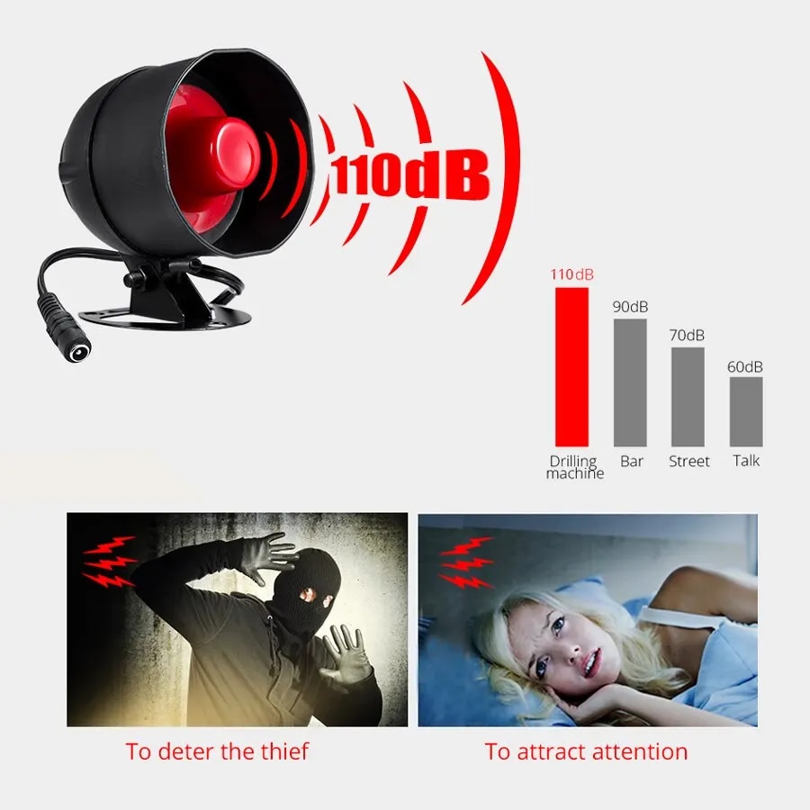 KERUI Security Alarm System Kit 110dB Wireless Loud Indoor/Outdoor Weatherproof Siren Horn with Remote Control and Door Contact. 