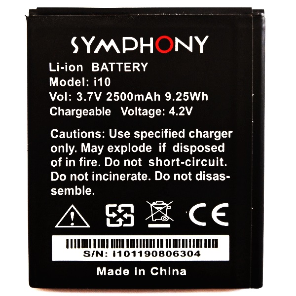 Symphony i10 Mobile Battery 2500 mAh