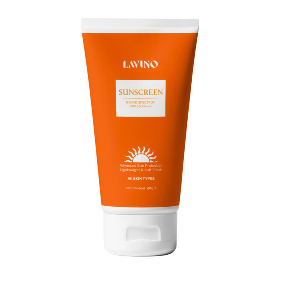 Lavino Sunscreen Broad Spectrum SPF 50 PA+++ advanced sun protection lightweight soft finish non-greasy anti-aging all skin types. 