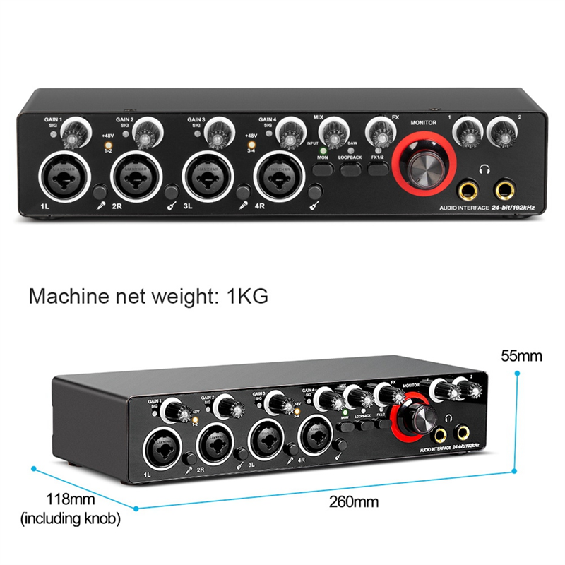 1Set Audio Interface Sound Card for Recording Professional Portable with Loopback Monitor for Audio Equipment. 