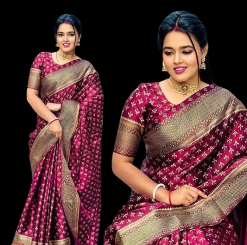Durga pujar Japanese Soft Silk Sari with Blouse Piece for Women