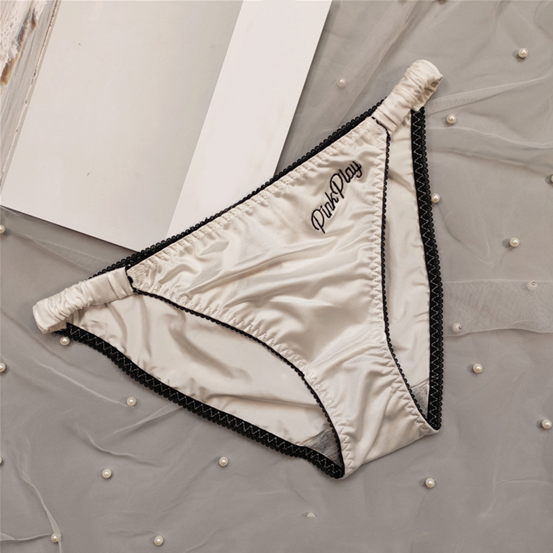 New Girl Panties Women Glossy Underwear Panty Low Waist Solid Color Satin Briefs Embroidery Seamless Sports Underpants Lady
