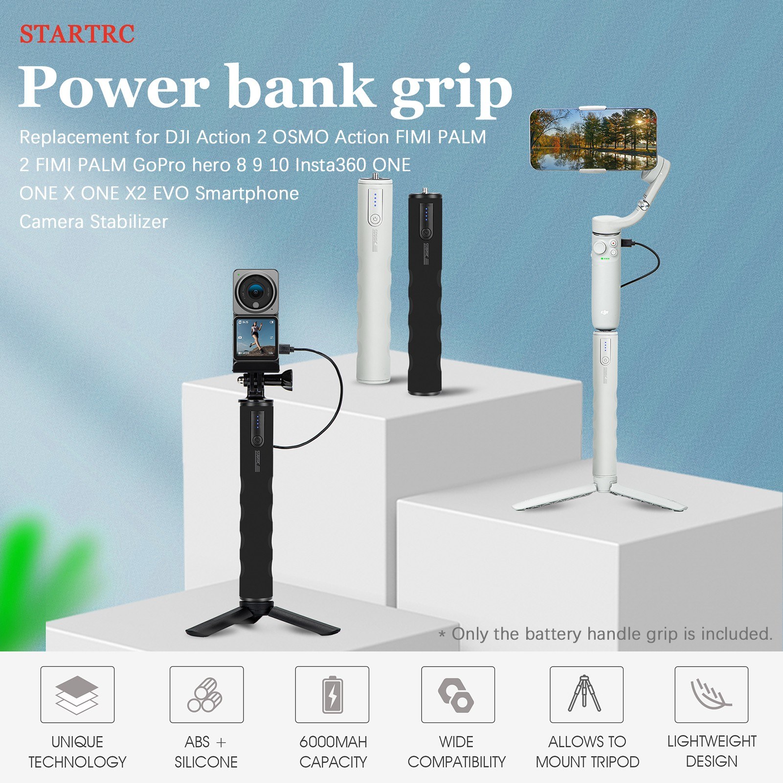 STARTRC multifunctional power bank handle with 6000mAh large - black. 