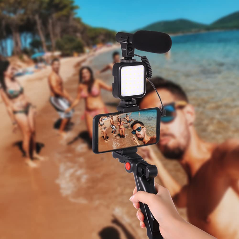 AY-49 Phone Vlog Tripod Vlogging Kits Live Selfie Fill Light Integration with Remote Control Microphone Light Light