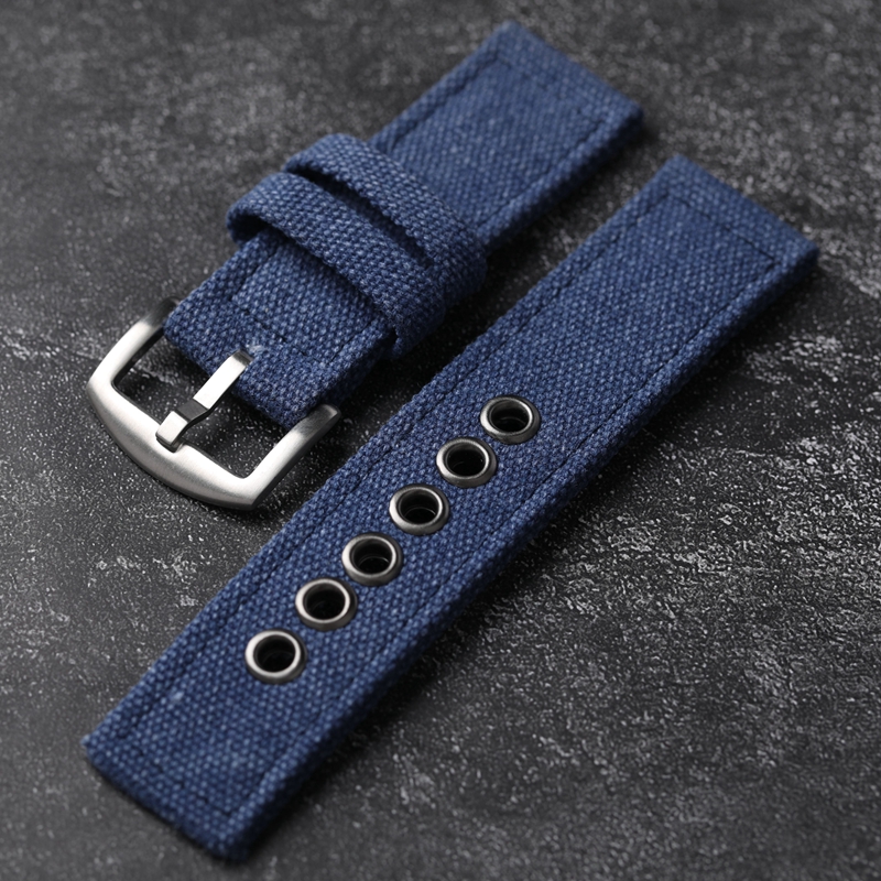 Thickened Double-Layer Canvas Strap 20 22 24MM Black Green Blue Wear-Resistant Durable Bracelet Men Retro Style Watchband