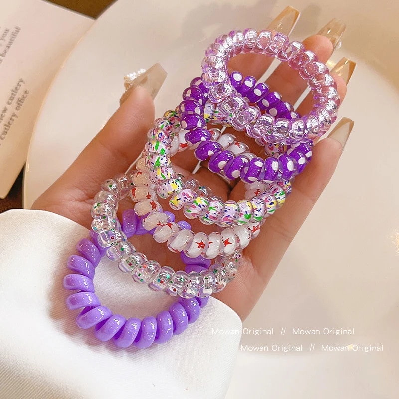 6/12PCS Hair Ties Colorful Elastic Plastic Hair Band Rubber Telephone Cord Scrunchies Hair Accessories Headwear Wholesale