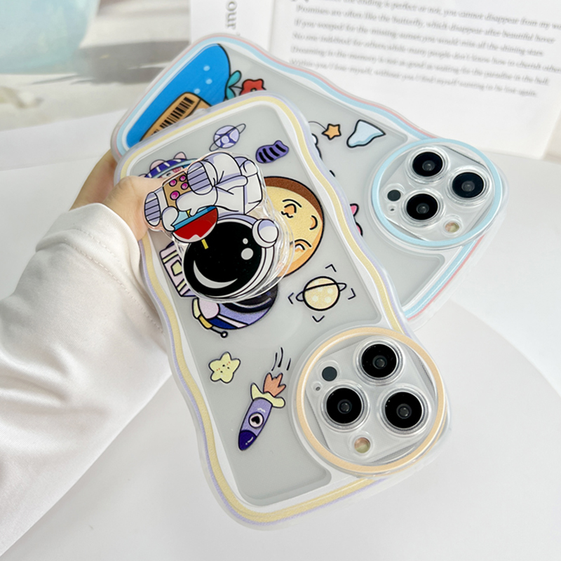 Jizetin for Samsung J7 Prime Back Cover + Free Pop Socket Astronaut Soft Wavy Shape TPU Phone Case For Girls Boys. 