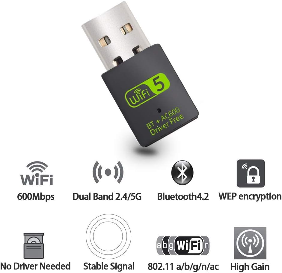 Adattatore USB WiFi Bluetooth 600Mbps Dual Band 2.4GHz/5GHz - Dongle Nero