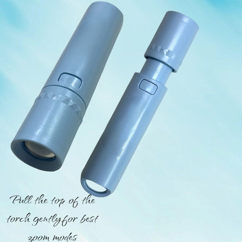 Mini Pocket Rechargeable Zoom LED Torch Light (Light Blue). 