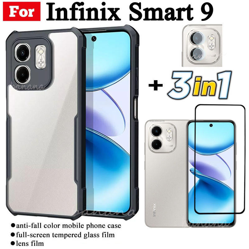 3 IN 1 Infinix Smart 9 Anti-fall Mobile Phone Case for Infinix X6531 Samrt9 Samrt 8 Samrt 8 Plus Tempered Glass Film+lens Film