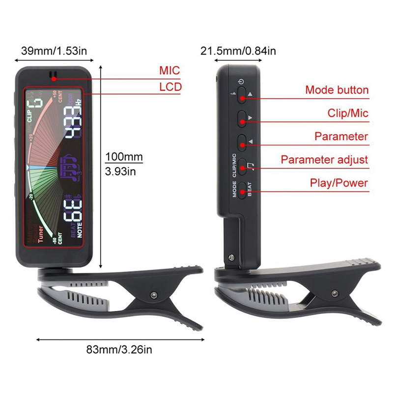 3 in 1 Guitar Tuner Large LCD Screen Metronome Generator with Clip for Chromatic Guitar Bass Ukulele Violin. 