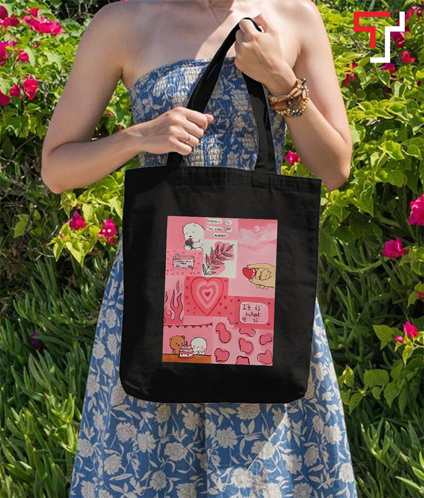 Customizely artistic mood board grid design Printed Black and White Canvas Tote Bag with Zipper for Girls. 