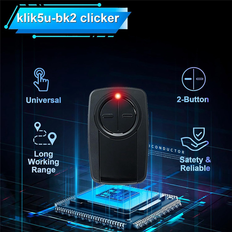 Klik5U-Bk2 Klik3U- Universal 2-Button Garage Door Opener for Red/Orange/Purple/Green/Yellow Learn Button or Dip Switch Easy Install. 