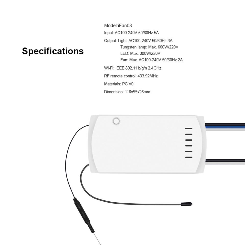 SONOFF-IFan03+RM433 Wi-Fi Ceiling Fan and Light Controller Intelligent Switch. 
