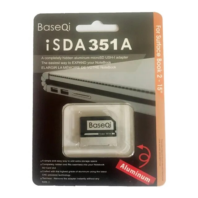BaseQi 351A For Microsoft Surface Book2/3 15inch Aluminum Memory Card Reader Increase Storage. 