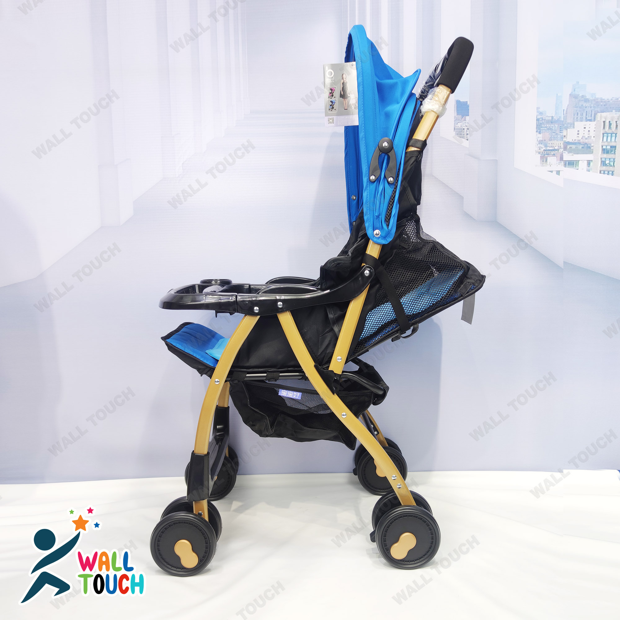 Lightweight Portable Baby Stroller Baby Trolley  Folding Pram for kids From Newborn to 3 Years With Back Rest, Food Tray & Wheel Lock. 