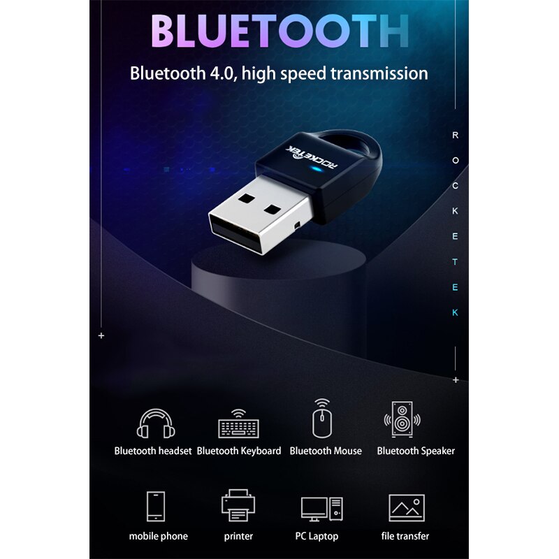 ROCKETEK CSR 4.0 A2DP Bluetooth Adapter USB Dongle for PC Computer Speaker Audio/Ps4 Controller/Receiver Transmitter. 