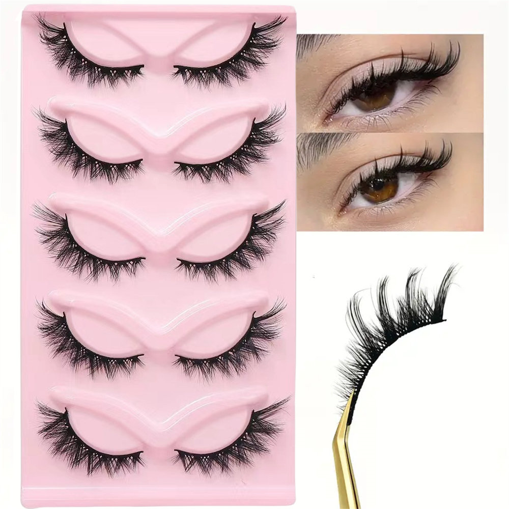 5 pairs of cartoon eyelashes, fox eye false eyelashes -3D slim artificial mink cat eye strip eyelashes, creating a natural cat e