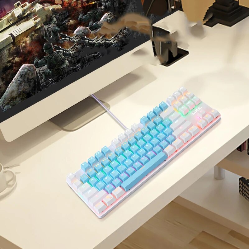 KLW Gaming Mechanical Keyboard 87 keys Game Anti-ghosting Blue Switch Color with Backlight Wired Keyboard For ProGamer Laptop PC.