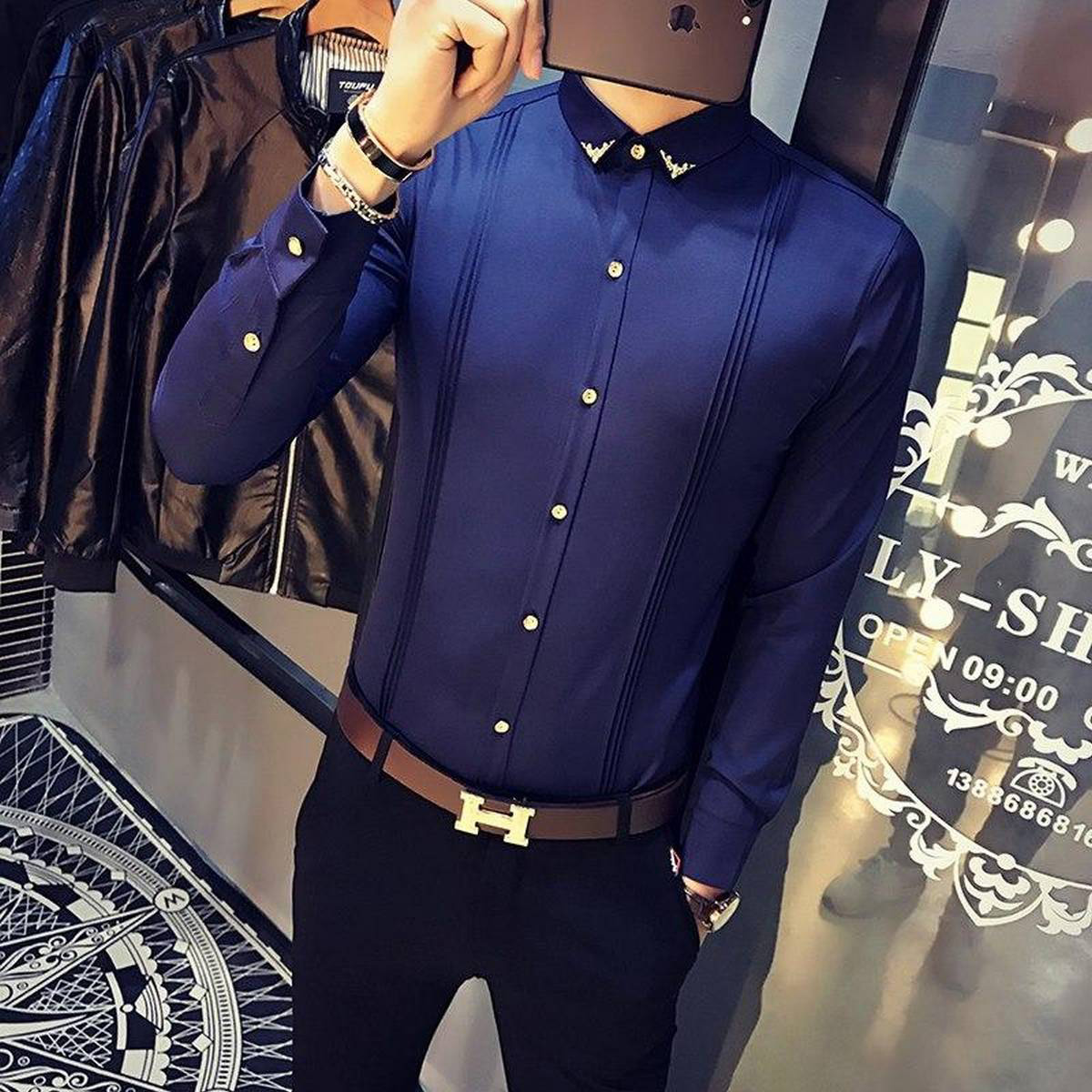 Men Tuxedo Shirts Long Sleeve Slim Fit 